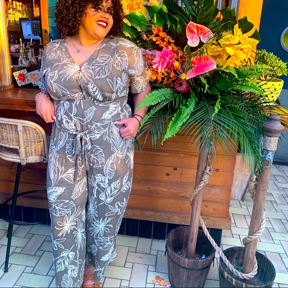 Plus size tropical jumpsuit